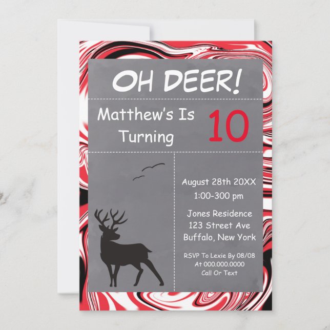 Oh Deer Red Camouflage Invitations de fête d'anniv (Devant)