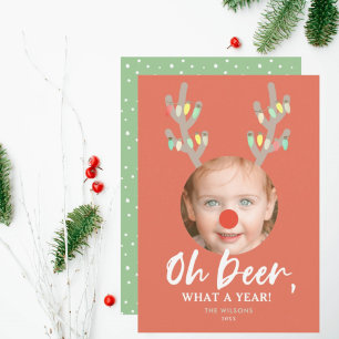 Oh Deer Red Funny Carte photo de Noël
