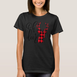 Oh Deer Reindeer Red Plaid Buffalo Christmas Pajam T-Shirt