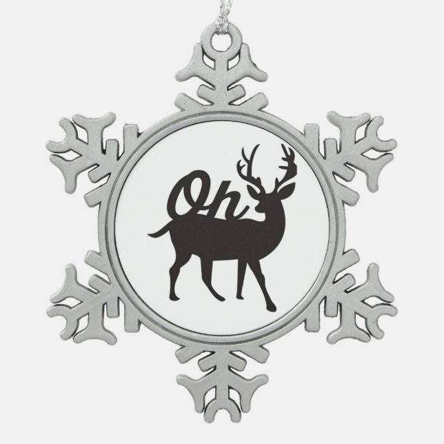 Oh Deer Retro Classic Vibe  Snowflake Pewter Christmas Ornament (Front)