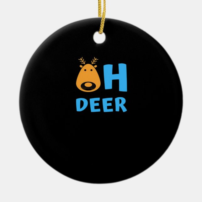 Oh Deer Retro Holiday Vibe Ceramic Ornament (Front)