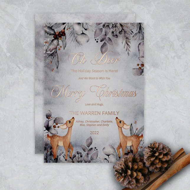 Oh Deer Rustic Winter Floral Merry Christmas Foil Holiday Card (Creator Uploaded)