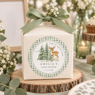 Oh Deer Sage Green Gingham Baby Shower Classic Round Sticker
