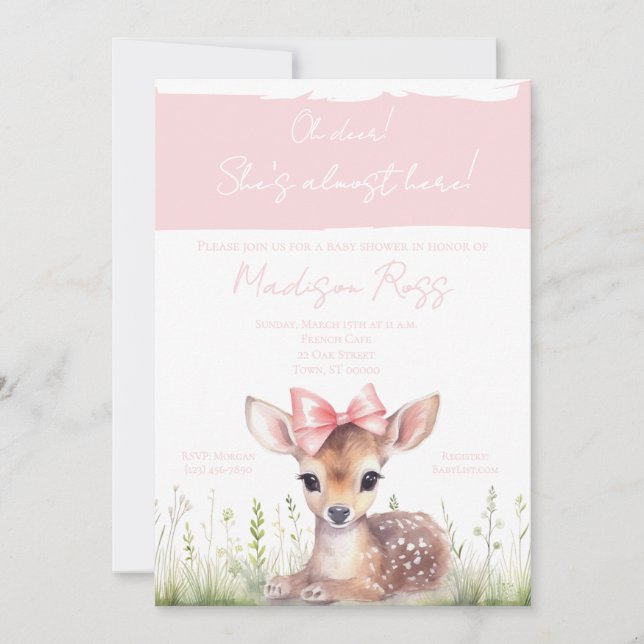 Oh Deer She’s Almost Here Baby Shower Invitation (Devant)