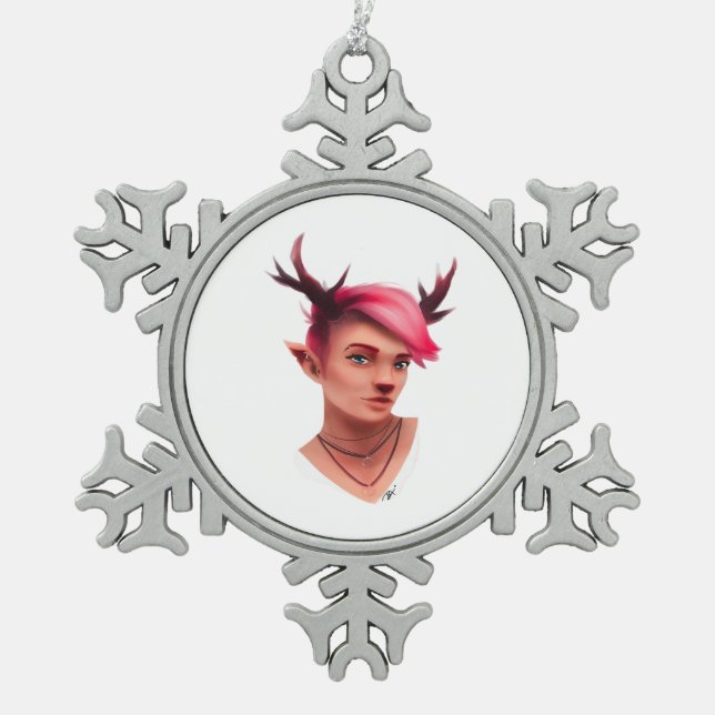 Oh Deer Simple Creative Style  Snowflake Pewter Christmas Ornament (Front)