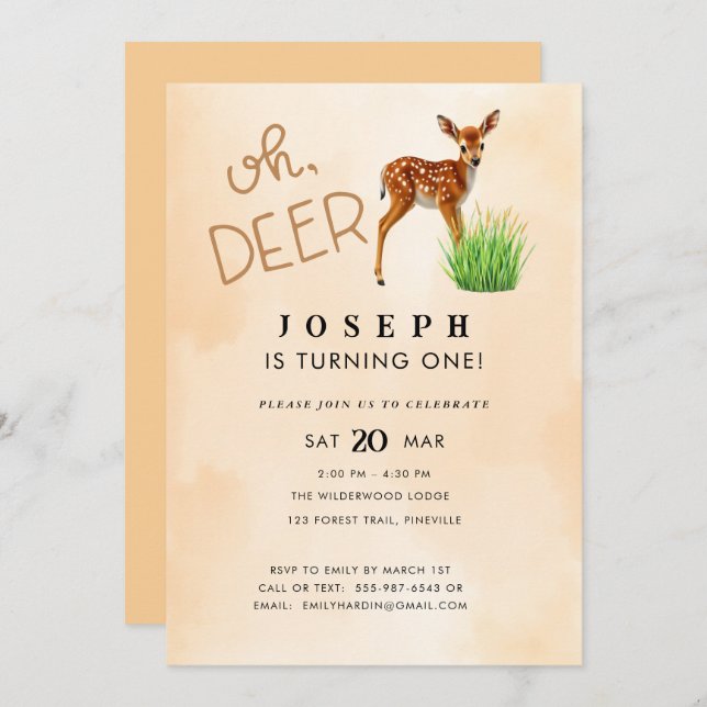 Oh Deer Thème Anniversaire Fête Invitation (Devant / Derrière)