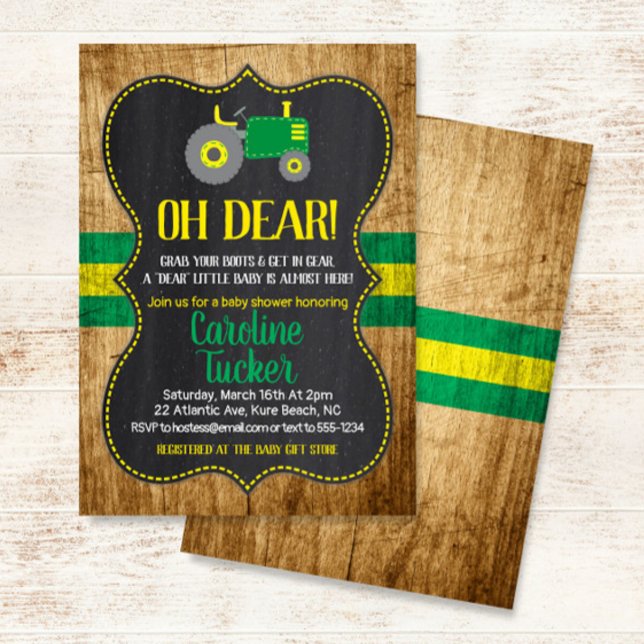 Oh Deer Tractor Baby shower carte d'invitation (Créateur téléchargé)