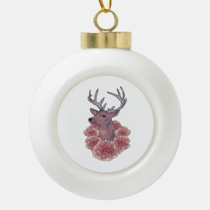 Oh Deer Trendy Minimal Aesthetic  Ceramic Ball Christmas Ornament