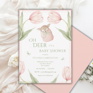Oh Deer Tulips Pink Baby Shower Invitation