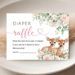 Oh Deer Twin Girls Baby Shower Diaper Raffle Enclosure Card