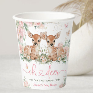 Oh Deer Twin Girls Baby Shower Pink Paper Cups