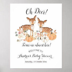 Oh Deer Twins Citrouille Affiche de bienvenue Baby
