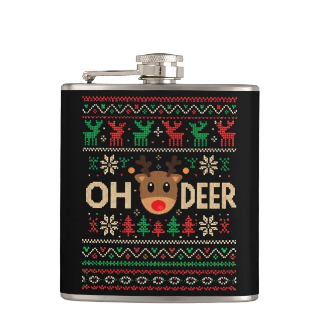 Oh Deer Ugly Christmas Sweater Flask (Front)