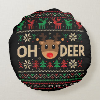 Oh Deer Ugly Christmas Sweater Throw Pillow