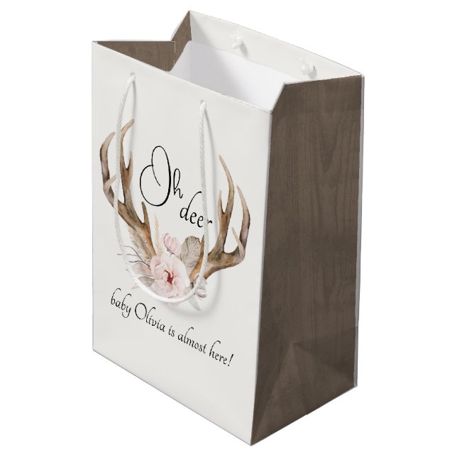 Oh Deer Watercolor Baby Shower Gift Bag (Back Angled)