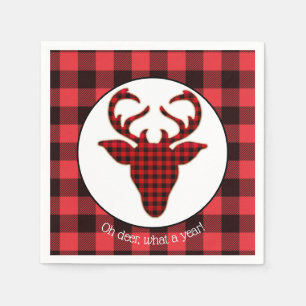 Oh Deer What a Year Buffalo Plaid Christmas Napkin
