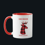 Oh Deer What a Year Buffalo Plaid Holidays Mug<br><div class="desc">Funny Oh Deer What a Year red and black buffalo plaid  reindeer mug</div>
