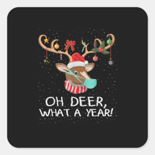 Oh Deer What a Year Christmas Family Style Square Sticker