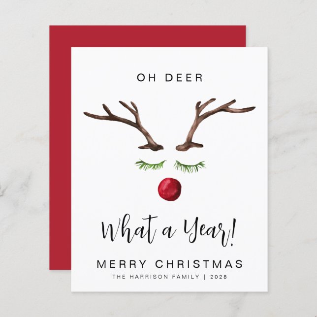 Oh Deer What A Year Christmas Holiday Card (Front/Back)