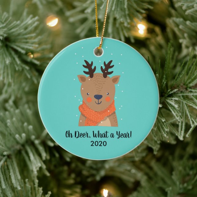 Oh Deer, What a Year, Funny 2020 Christmas Tree Ce Ceramic Ornament (Tree)