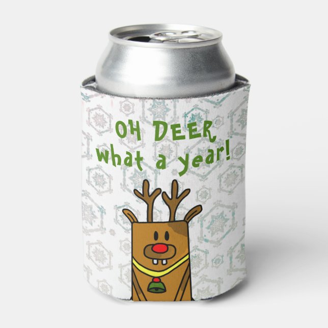 Oh Deer What a Year Funny Drawing Snowflake Can Cooler (Can Front)