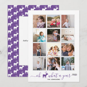 Oh deer what a year in review photo collage purple holiday card