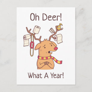 Oh Deer, What A Year, Reindeer and Toilet Paper Postcard