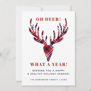 Oh Deer What a Year Rustic Tartan Plaid Christmas Holiday Card