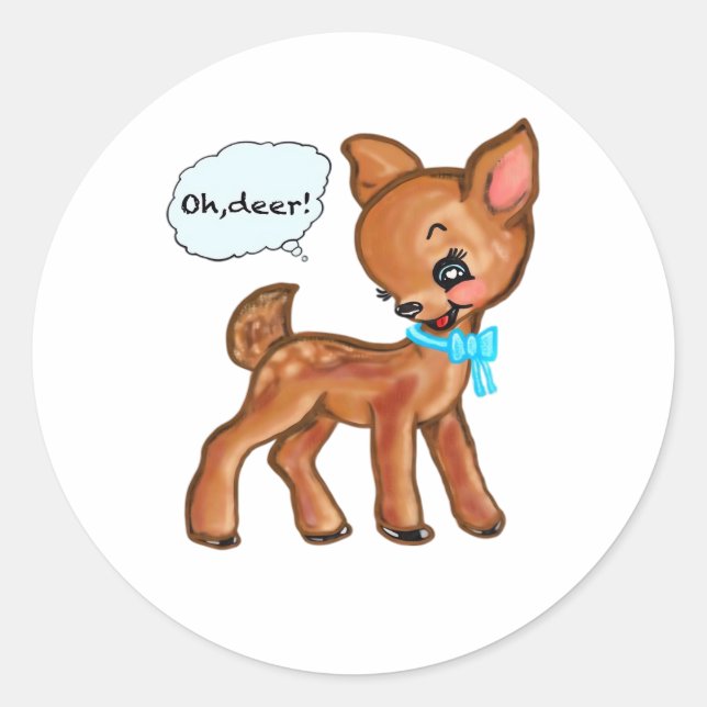 Oh Deer Whimsical Forest Vibe  Classic Round Sticker (Front)