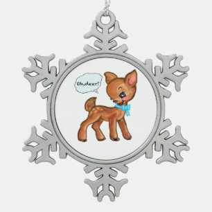 Oh Deer Whimsical Forest Vibe Snowflake Pewter Christmas Ornament