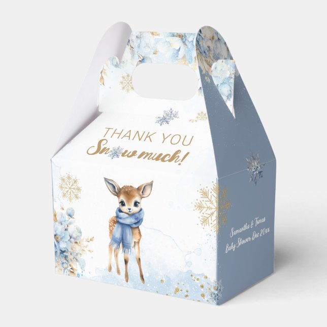 Oh Deer Winter Baby Boy Shower Favor Box (Front Side)