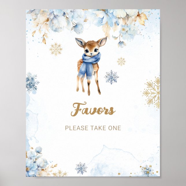 Oh Deer Winter Baby Boy Shower Favours Poster (Front)