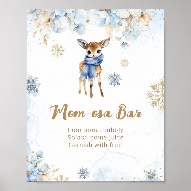 Oh Deer Winter Baby Boy Shower Mom-osa Bar Poster (Front)