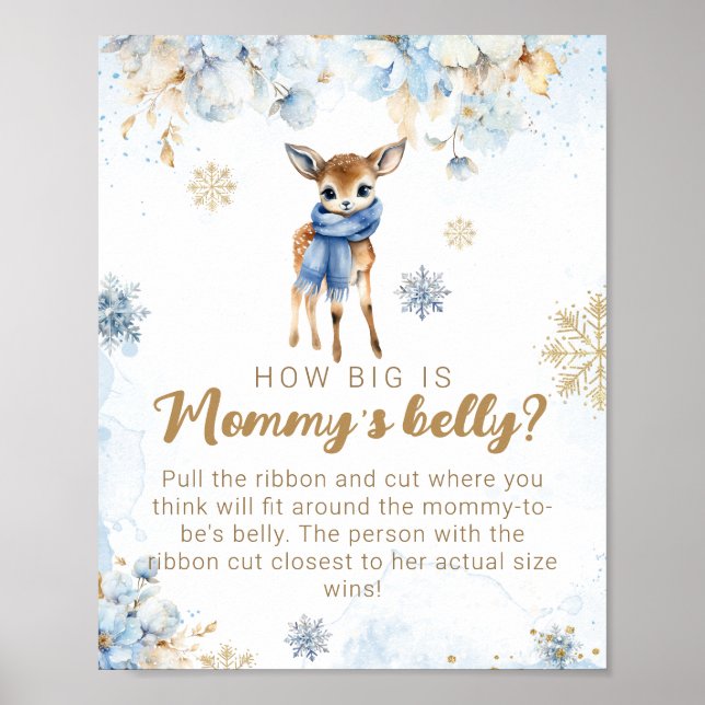 Oh Deer Winter Baby Boy Shower Mommy's Belly Game Poster (Front)