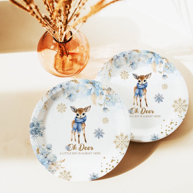 Oh Deer Winter Baby Boy Shower Paper Plate (Creator Uploaded)