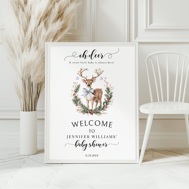 Oh Deer Winter Baby Boy Shower Welcome Sign Poster (Creator Uploaded)