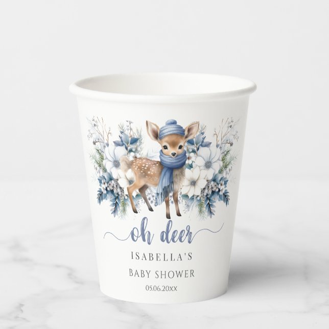 Oh Deer Winter Boy Baby Shower  Paper Cups (Front)