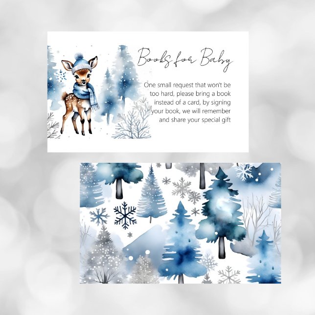Oh deer winter buck baby shower books for baby enclosure card (Oh deer winter baby shower books for baby card watercolor cute baby deer snowy pines books for baby)