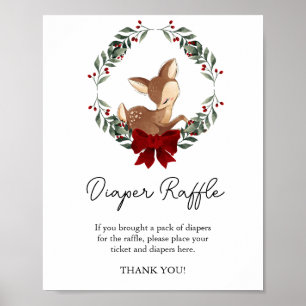 Oh Deer Winter Greenery Baby Shower Diaper Raffle Poster