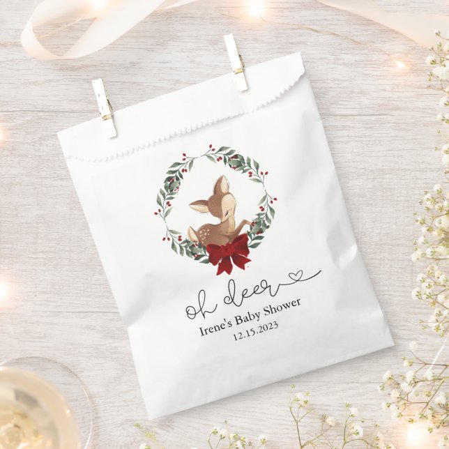 Oh Deer Winter Greenery Baby Shower Favour Bag (Clipped)