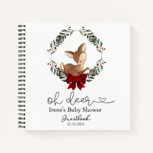 Oh Deer Winter Greenery Baby Shower Guestbook Notebook