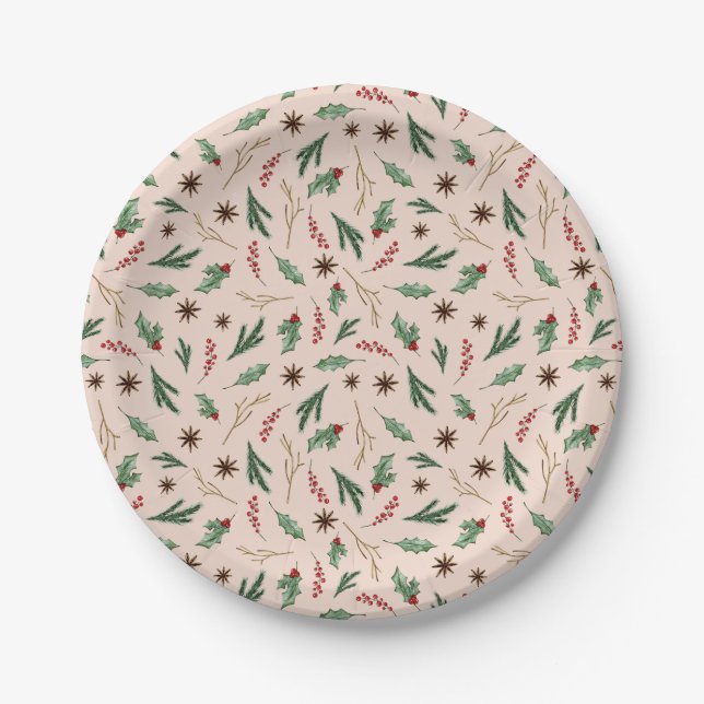 Oh Deer Winter Greenery Cream Baby Shower Paper Plate (Front)