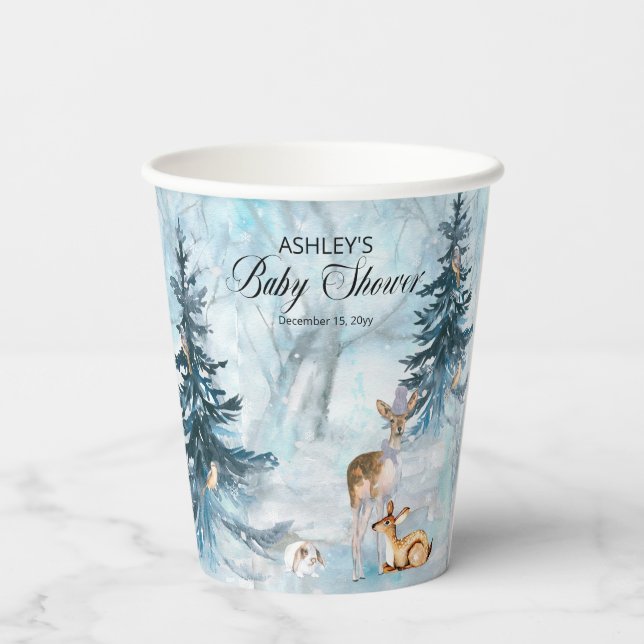 Oh Deer Woodland Animals Winter Boy Baby Shower Paper Cups (Back)