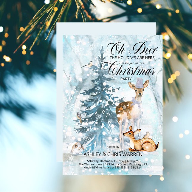 Oh Deer Woodland Animals Winter Christmas Party Invitation (Creator Uploaded)