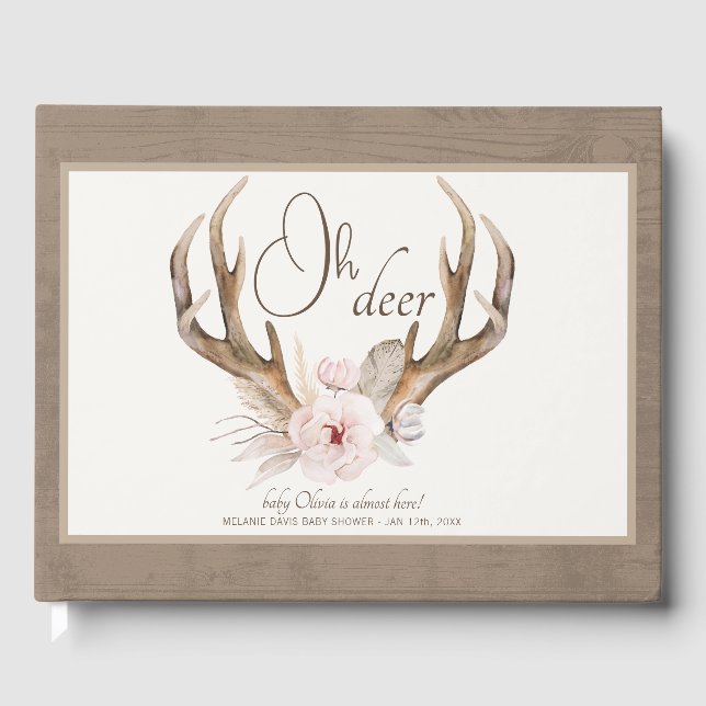 Oh Deer Woodland Baby Shower Guest Book – Boho Wat (Front)