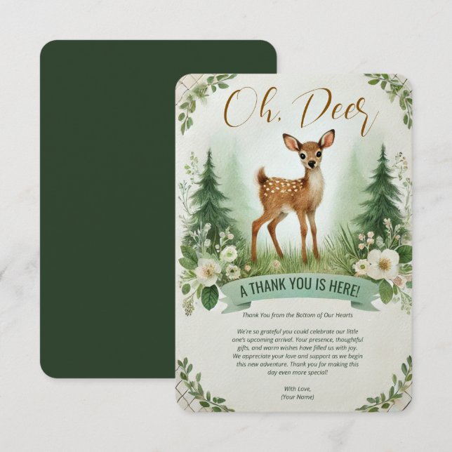 Oh, Deer! Woodland Baby Shower Party Thank You Card (Front/Back)