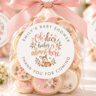 Oh Deer Woodland Baby Shower Thank You Classic Round Sticker