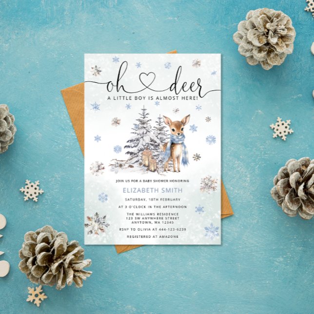 Oh Deer Woodland Blue Baby Shower Invitation (Creator Uploaded)