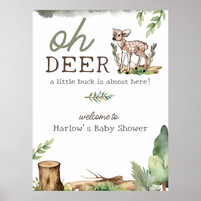 Oh Deer Woodland Deer Baby Shower Welcome Sign (Front)