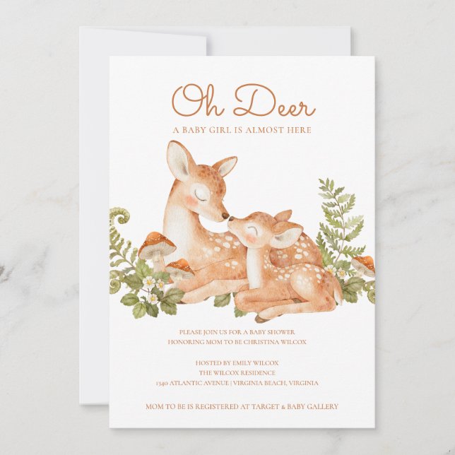Oh Deer Woodland Forest Baby Shower  Invitation (Front)